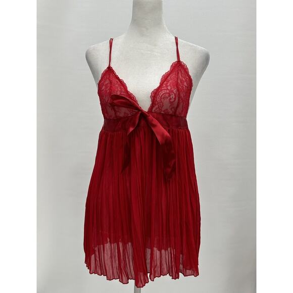 Victorias Secret Size Small Red Pleated Babydoll Lingerie Nightie Slip Bow NWT - Picture 1 of 10